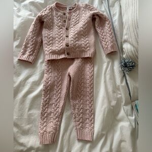 Janie and Jack Pink Cable Knit Cardigan & Pants Set